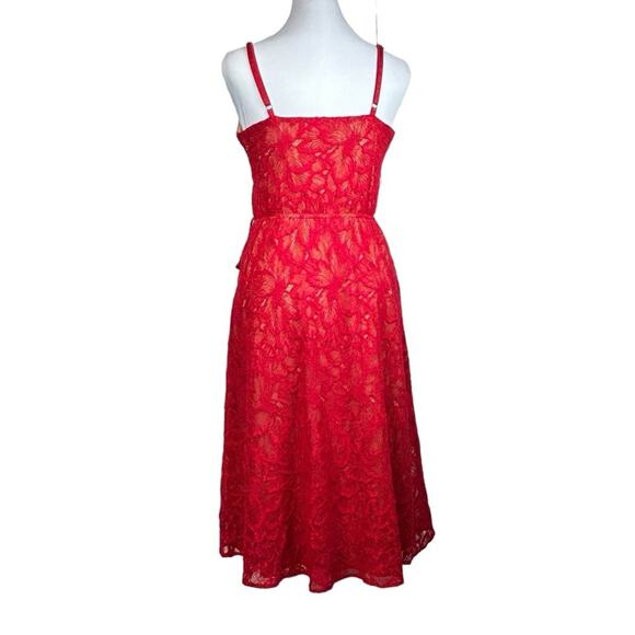 ALI & JAY Dress Womens Size S Red Lace Wrap Front Drawstring Waist Delicate Chic - Picture 4 of 12